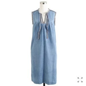 J. Crew washed chambray jacquard print trim dress